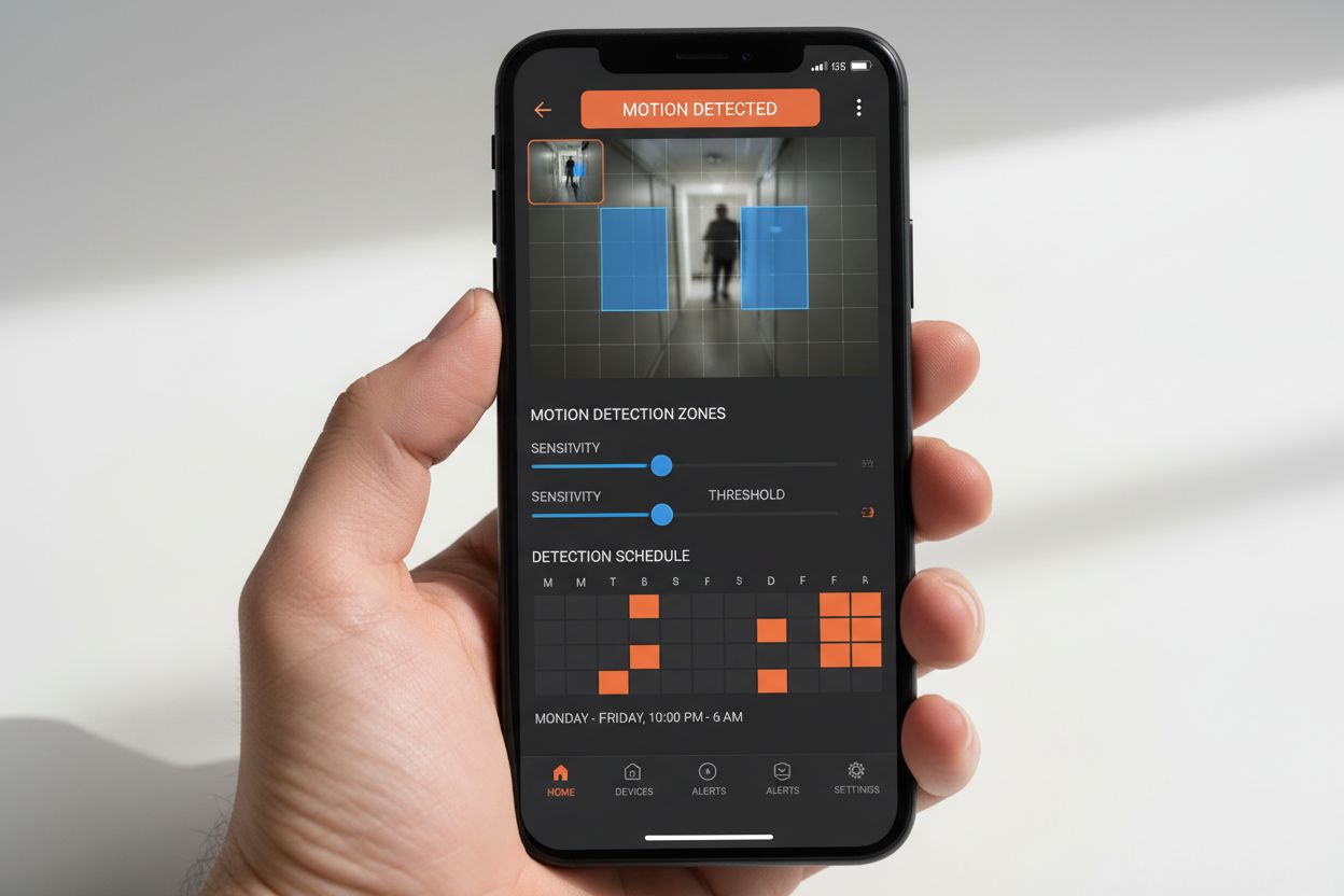 Configuración de cámara de EseeCloud mostrando detección de movimiento y configuración de alarmas